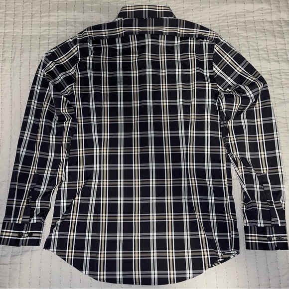 Black/Gold/White Plaid Express Performance Stretch Slim Fit Dress Shirt - Picture 5 of 8